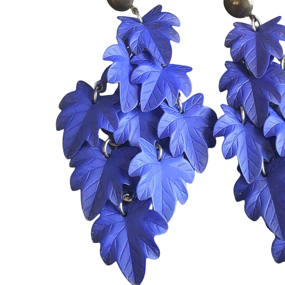 Bold Blue Leaf Dangle Statement Earrings - image 4